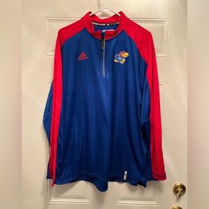 Adidas Climalite Kansas Jayhawks Blue & Red Long Sleeve Pullover Quarter Zip XL